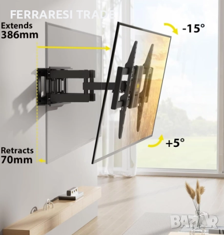Стойка за телевизор за стена  VESA Maxim 600x400 мм Alphamount за телевизори от 37 до 75 инча, снимка 2 - Стойки, 3D очила, аксесоари - 52636907