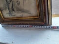 Стара картина рисунка подпис хубава дървена рамка, снимка 6