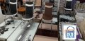 Комплект разтегателна маса +6 стола  Маса с метални крака и закалено принт стъкло  Тапицирани столов, снимка 1 - Маси - 31828675