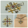 Йерусалимски кръст, Сребро 925 с 24 Карата позлата,с рубин, снимка 1 - Колиета, медальони, синджири - 36158019
