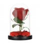 Изкуствена роза под стъклен похлупак, Дървена основа,Червена, 17x11 см
