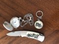 Продавам колекция "Ретроколи" комплект: джобен часовник, сгъваем нож и ключодържател, снимка 3