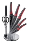 Комплект кухненски ножове от въглеродна стомана от 8 части с ергономични дръжки, черно и червено, снимка 2