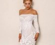Елегантна бяла рокля с пайети , снимка 1 - Рокли - 44328780