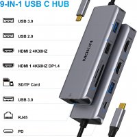 MOKiN USB Type-C Hub  9 в 1, 2xUSB 3.0, 1xUSB 2.0, 2xHDMI, LAN Gigabit, /TF/SD четец на карти, PD - , снимка 2 - Други - 34178202