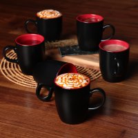 Комплект от 6 чаши, Keramika, керамични, Black-Red, 300 ml, 9 cm, снимка 4 - Чаши - 42341837