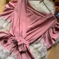Официална розова блуза с дантела, снимка 2 - Корсети, бюстиета, топове - 40843848