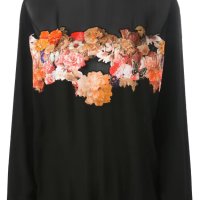 GIVENCHY Black Floral & Butterfly Silk Дамска Копринена Блуза тип Пуловер size 36, снимка 1 - Блузи с дълъг ръкав и пуловери - 42320782