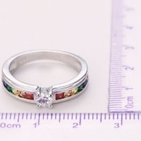 Сребърен пръстен, сапфир и кубични цирконии, снимка 3 - Пръстени - 41637455