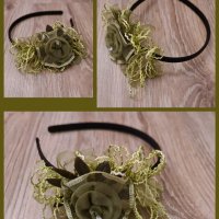 Уникално красива диадема с цвете в зелено от от плат., снимка 1 - Аксесоари за коса - 35851553