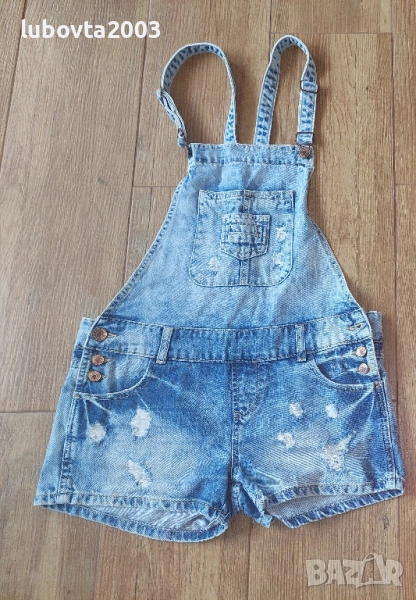 Нов дамски къс дънков гащеризон S размер, снимка 1