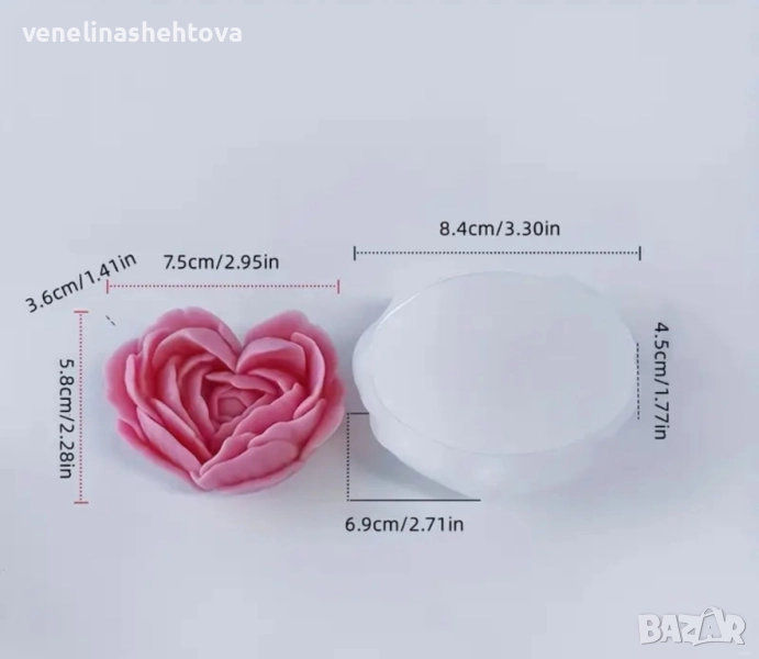 3D голяма роза сърце силиконов молд форма свещи гипс сапун смола фондан шоколад , снимка 1