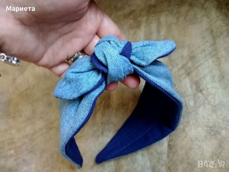 Дънкова Диадема Диадема деним с панделка Широка диадема , снимка 1