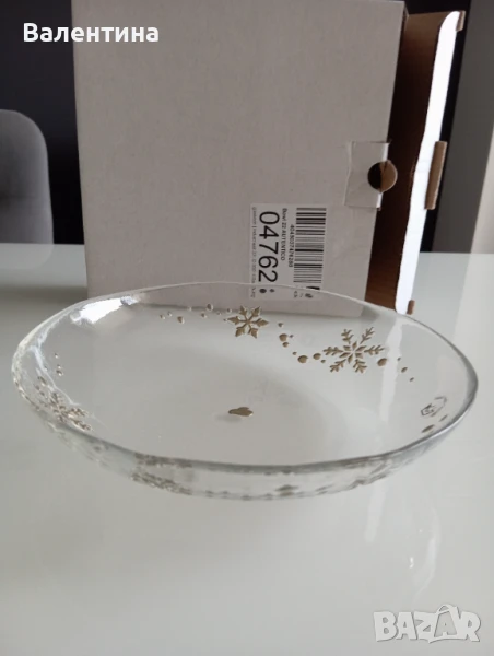 Стъклена коледна чиния със звездички, снимка 1