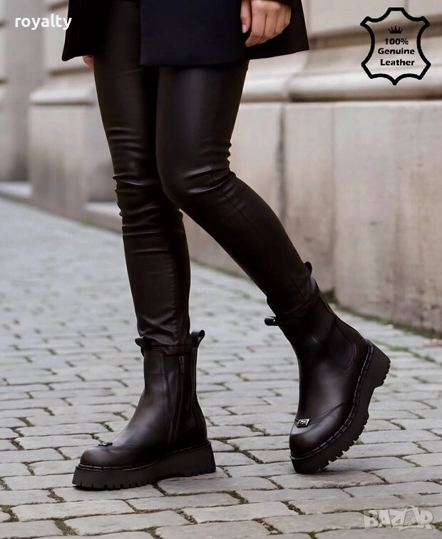 Равни боти - черна ЕСТЕСТВЕНА кожа, снимка 1