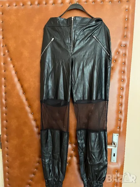 Кожен панталон с висока талия, снимка 1