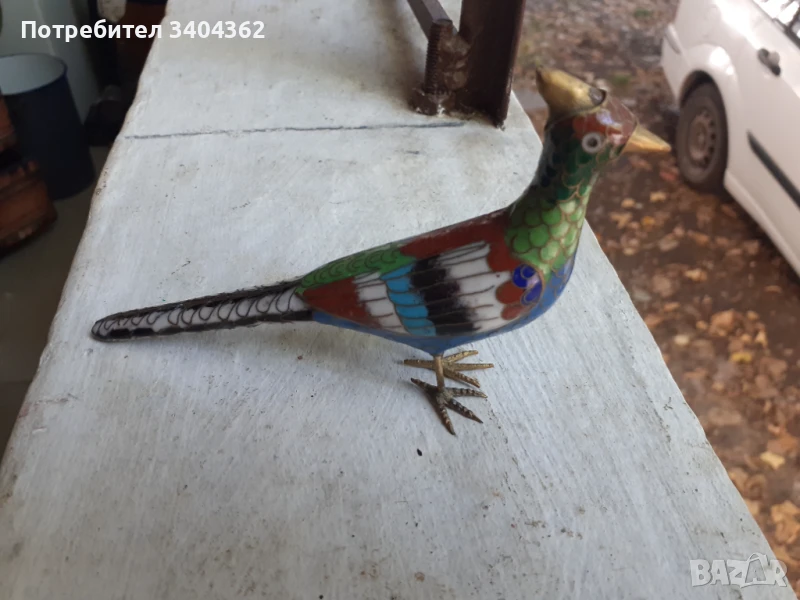 Пиленце птичка клоазоне бронз клетъчен емайл, снимка 1