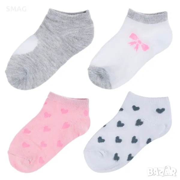 Бебешки чорапи за момиче в бяло, сиво и розово - 4 чифта S_1189301, снимка 1