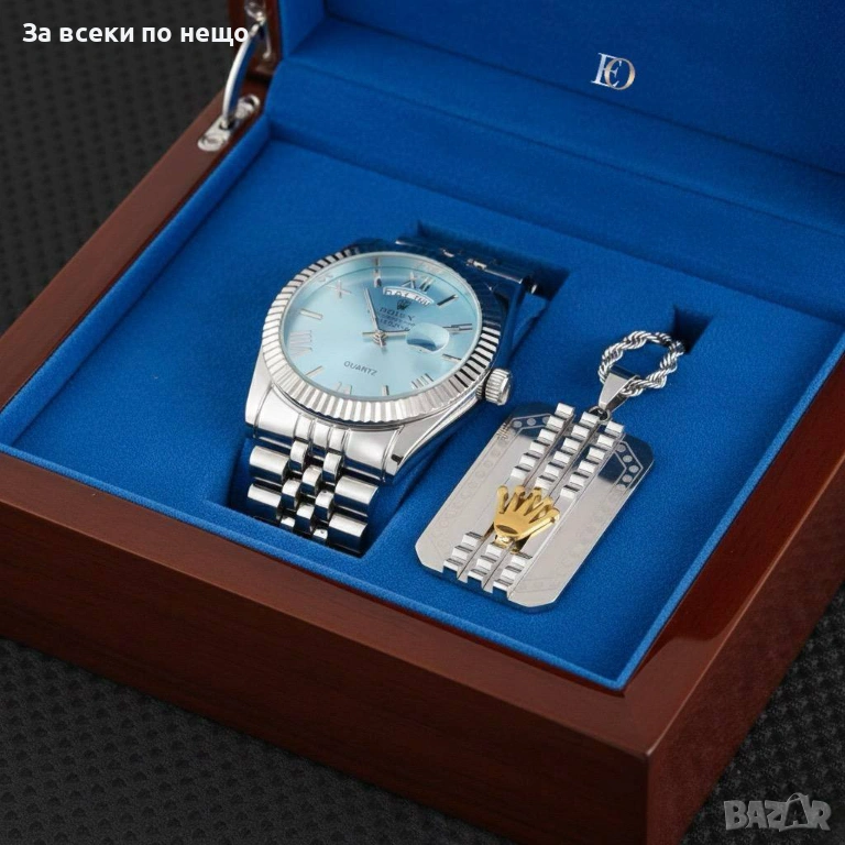 Rolex Комплект Мъжки Часовник С Колие Ролекс - Налични Различни Цветове Код SK640, снимка 1