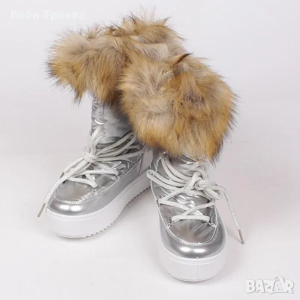 Дамски зимни апрески в сребристо сив цвят с пухче., снимка 1