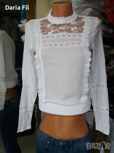 КРАСИВА бяла риза/блуза с дантела и по ръкавите , снимка 1