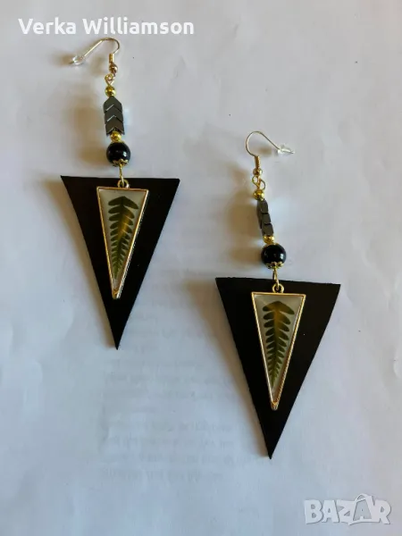 Черни обици от естествена кожа модел 26, снимка 1