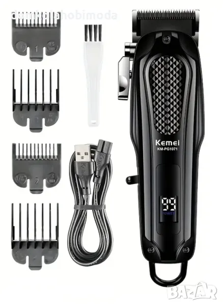 Професионалнa машинка Kemei, 4 приставки, USB- Презареждаща батерия, Регулируема глава, Безжичнa, снимка 1
