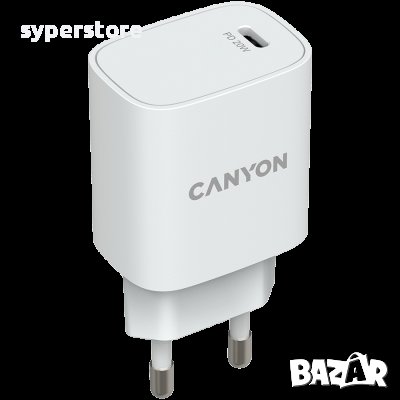 Зарядно за телефон, адаптер CANYON H-20, 1xUSB Type-C, Бял SS30219, снимка 1