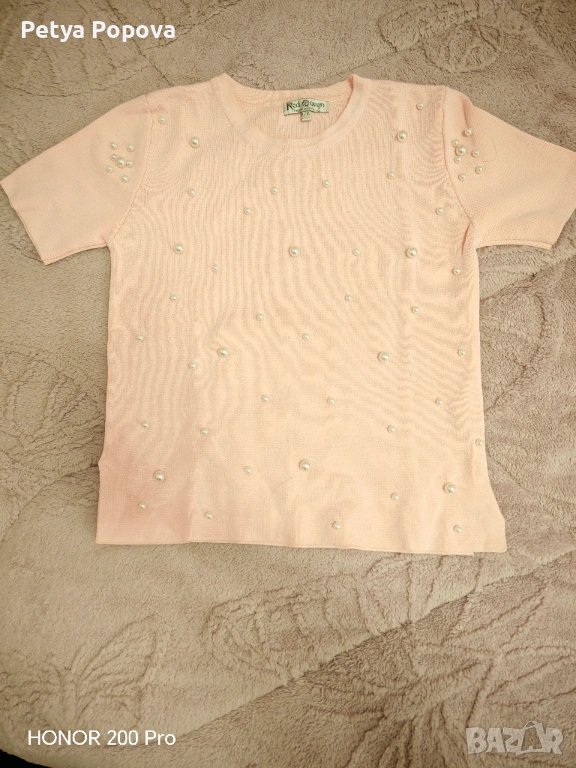 Блуза плетиво с къс ръкав с перли, снимка 1