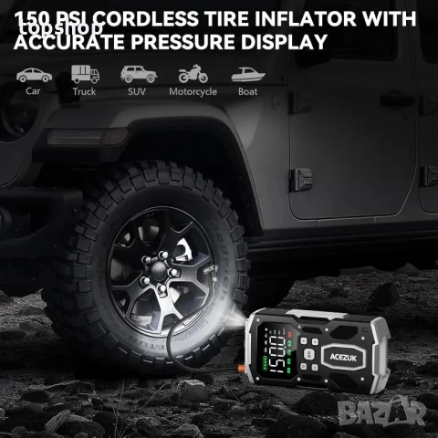 НОВА ACEZUK Стартерна батерия с пикова мощност 26800 mAh 6000 A, компресор 150 PSI, 4-в-1 с дисплей, снимка 6 - Аксесоари и консумативи - 51598053