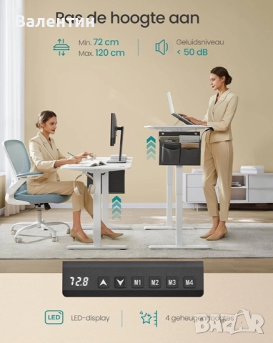 Електрическо бюро с регулируема височина Songmics, снимка 4 - Бюра - 52611774