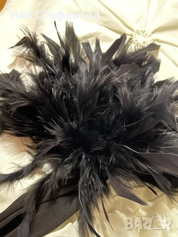 Черно еластично парти коктейлно официално поло топ естествени пера универсален размер , снимка 4 - Корсети, бюстиета, топове - 51953648