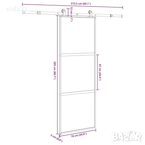 vidaXL Плъзгаща се врата с обков 76x205 см Закалено стъкло&Алуминий, снимка 7 - Входни врати - 56147089