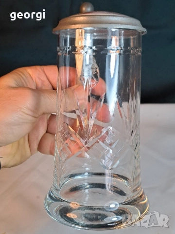 Немска кристална халба с цинково порцеланов капак Ромео и Жулиета   29/3, снимка 4 - Аксесоари за кухня - 52343174