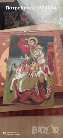 Стара Рисувана икона на Свети Георги от 80 те години на дърво, снимка 2 - Икони - 48139601