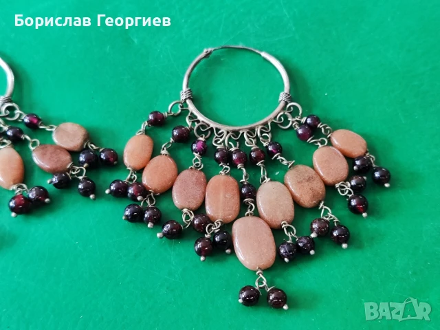Сребърни обеци с гранати и ахат, снимка 3 - Обеци - 50485497