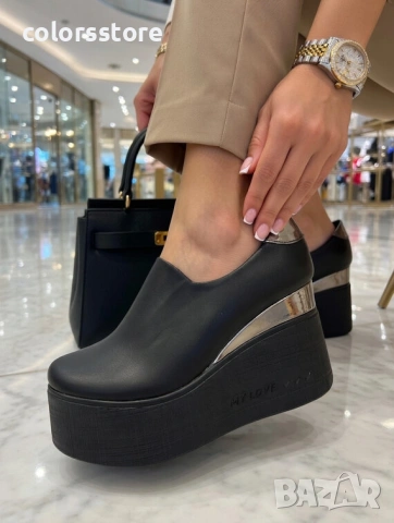 Обувки на платформа - черна кожа и лак - 615L , снимка 2 - Дамски ежедневни обувки - 53867824