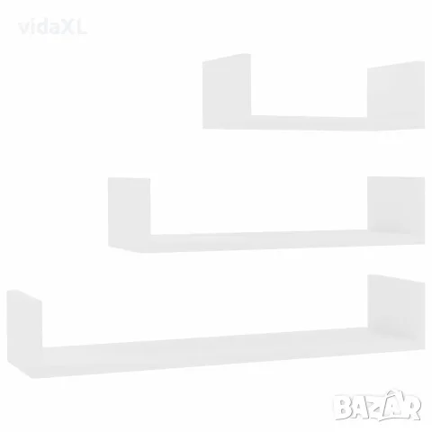 vidaXL Стенни рафтове, 3 бр, бели, инженерно дърво