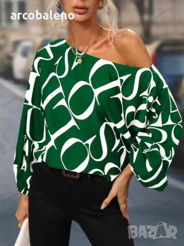 Дамска риза с щампа и свободни рамена с балонени ръкави, 7цвята, снимка 17 - Ризи - 41003643