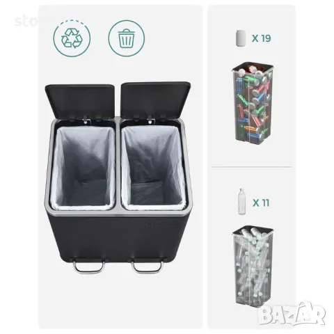 SONGMICS Кошче за боклук 30 л Черно, снимка 3 - Други - 50130669