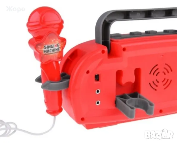 ДЕТСКИ КАРАОКЕ ЧЕРВЕН КАСЕТОФОН С МИКРОФОН СЪС СВЕТЛИНА 120711, снимка 12 - Музикални играчки - 47587955