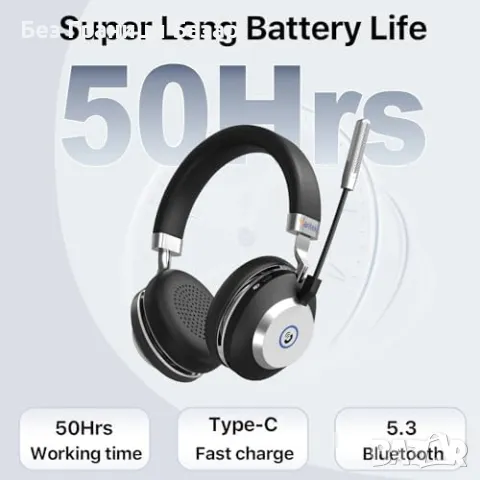 Нови Професионални безжични слушалки с микрофон за работа и Zoom, снимка 3 - Слушалки и портативни колонки - 48897709