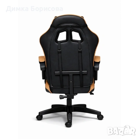 Геймърски стол с масажна функция, лумбална възглавница и поставка за крака – Черен-златист, снимка 7 - Столове - 53658106