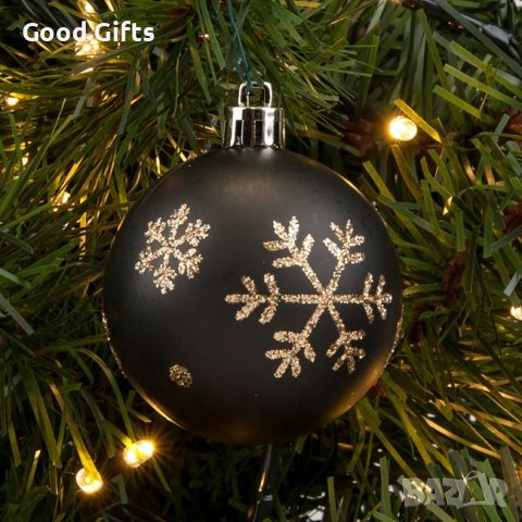 6 броя Комплект Коледни топки, Черни със Златна снежинка, снимка 2 - Други стоки за дома - 42672782
