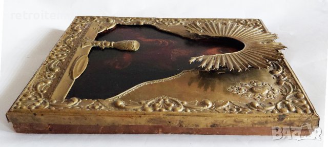 19 Век! Руска икона на Света Евхаристията в Бронзов Обков, снимка 6 - Антикварни и старинни предмети - 39707564