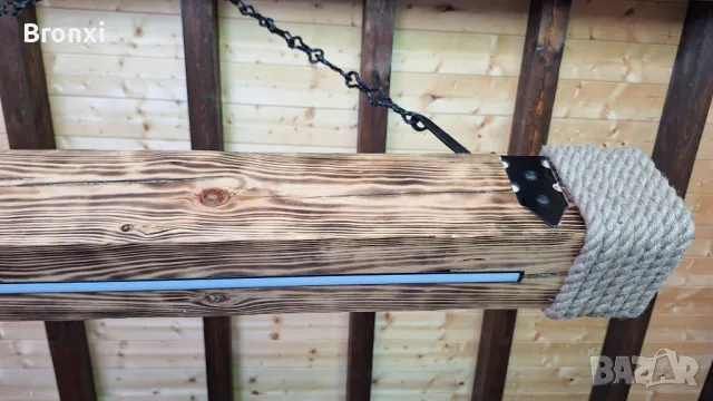 Дървен битов полилей с LED осветление, снимка 3 - Лед осветление - 50128588