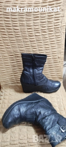 Дамски боти, черна естествена кожа, цяла платформа, изгодно, , снимка 3 - Маратонки - 53231839