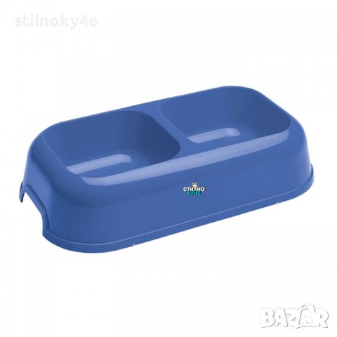 Двойна пластмасова купа за домашен любимец в син цвят Пластмасови купи за куче/коте Купички за куче
