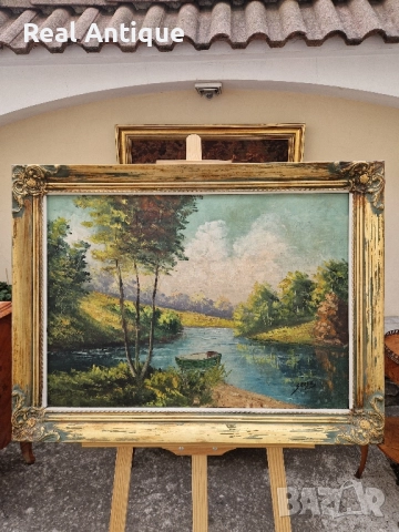 Страхотна белгийска антикварна авторска картина масло върху платно , снимка 2 - Антикварни и старинни предмети - 51508650