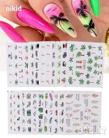 24 бр Палма палми хаваи тропически татос слайдер ваденки водни стикери за нокти маникюр, снимка 3 - Продукти за маникюр - 49876463